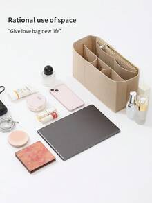 1PC Beige Purse Organizer Insert With Support Lining Anti Deformation Medium Bag For Handbag Backpack Tote Inner Storage Pouch For Lipstick Brush Skin Care Phone Coins Small Items Travel Gift Boho Style 3 Sizes Optional - Beige - View 4