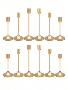 12pcs/6pcs FrenchChampagne Color Candle Holders Set, 6pcs Cone Shaped Candle Holders, Champagne Color Modern Decorative Candle Holders, Suitable For Dining Table, Fireplace, Wedding, Dining, Party, Christmas, Anniversary Decoration (Candles Not Included) - Champagne - View 3