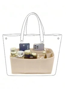 1PC Beige Purse Organizer Insert With Support Lining Anti Deformation Medium Bag For Handbag Backpack Tote Inner Storage Pouch For Lipstick Brush Skin Care Phone Coins Small Items Travel Gift Boho Style 3 Sizes Optional - Beige - View 9
