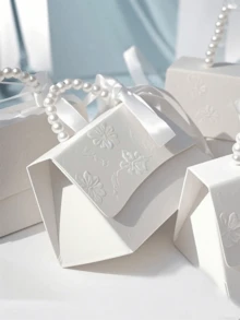 10PCS Faux Pearl Decorated Gift Boxes With Handle - Exquisite White Embossed Floral Mini Packaging Bags For Valentine's Day, Wedding, Halloween, Christmas, Mother's Day, Perfect As Candy Boxes, Small Gift Bags, Wedding Favors, Party Decorations & Gift Sets - White - View 4