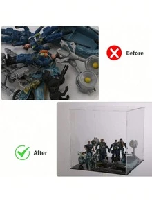 Cajas de exhibición de acrílico transparente, disponibles en 11 tamaños, ensamblaje DIY, adecuadas para exhibir modelos, bloques de construcción, manualidades y recuerdos, y que proporcionan protección contra el polvo. - Placa base de PVC negro de 5 mm. - Ver 4