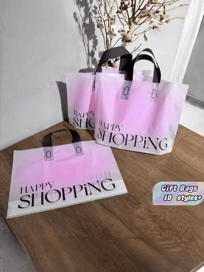 50 Count Plastic Handbag Set Waterproof Thickened Portable Large Capacity Gift Bags For Birthday Wedding Party Favor Women Clothing Packaging Holiday Shopping Supplies Viral