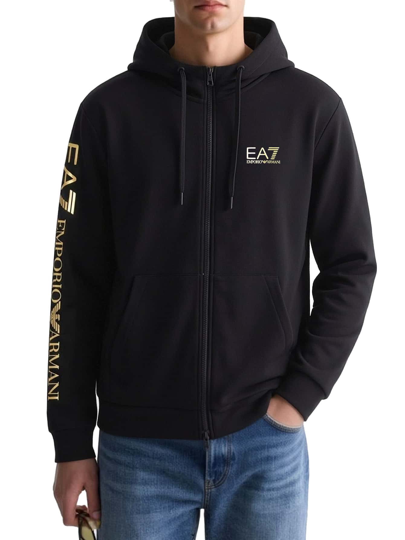 EA7 Men's Full Zip Hoodie Black - Black - View 1