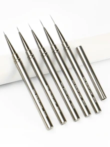 5Pcs Nail Art Liner Brushes Set Size 6 9 12 15 18mm Metal Handle With Caps For DIY Painting Flower Line Strip Design Manicure Tool - Silver - View 10
