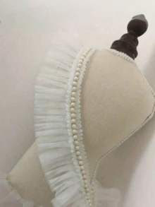 1 pieza Cuello de cinta de satén decorado con volantes y perlas falsas - Multicolor - Ver 7