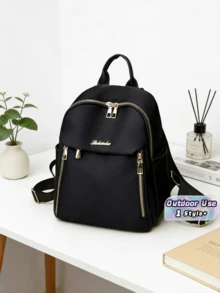 1 buah Tas Ransel Mini Wanita Modis Kapasitas Besar Ringan untuk Perjalanan Sehari-hari, Tas Buku Pelajar Unisex dengan Kantong Resleting untuk Aktivitas Luar Ruangan, Kasual, dan Penggunaan Sehari-hari - Hitam - View 1