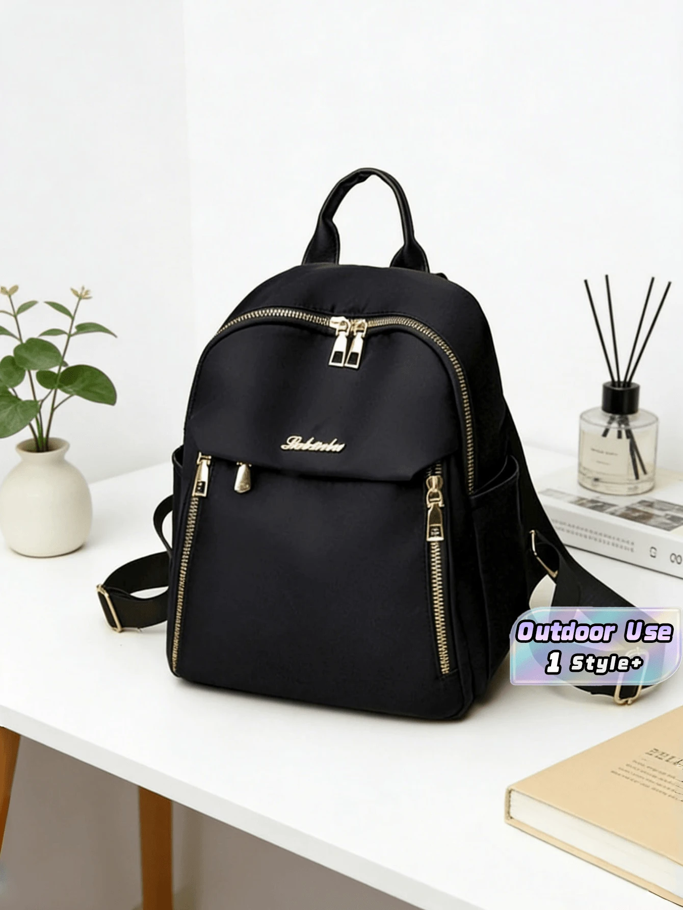 1 buah Tas Ransel Mini Wanita Modis Kapasitas Besar Ringan untuk Perjalanan Sehari-hari, Tas Buku Pelajar Unisex dengan Kantong Resleting untuk Aktivitas Luar Ruangan, Kasual, dan Penggunaan Sehari-hari - Hitam - View 1