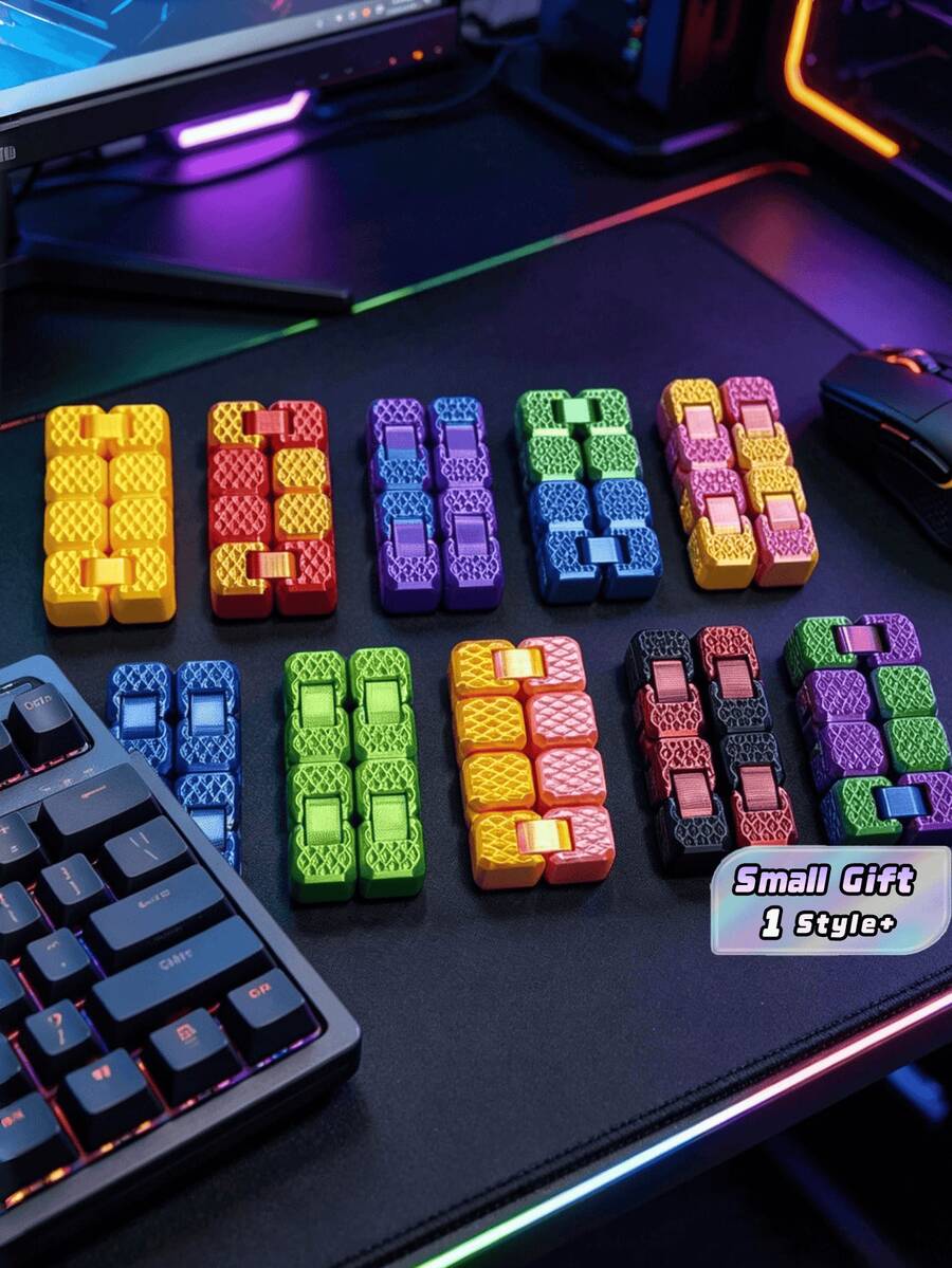 4个渐变色3D打印方形玩具,缓解压力,桌面装饰,多色无限魔方,随机颜色,适用于家庭办公室,舒缓身心 - 彩色 - 查看 1
