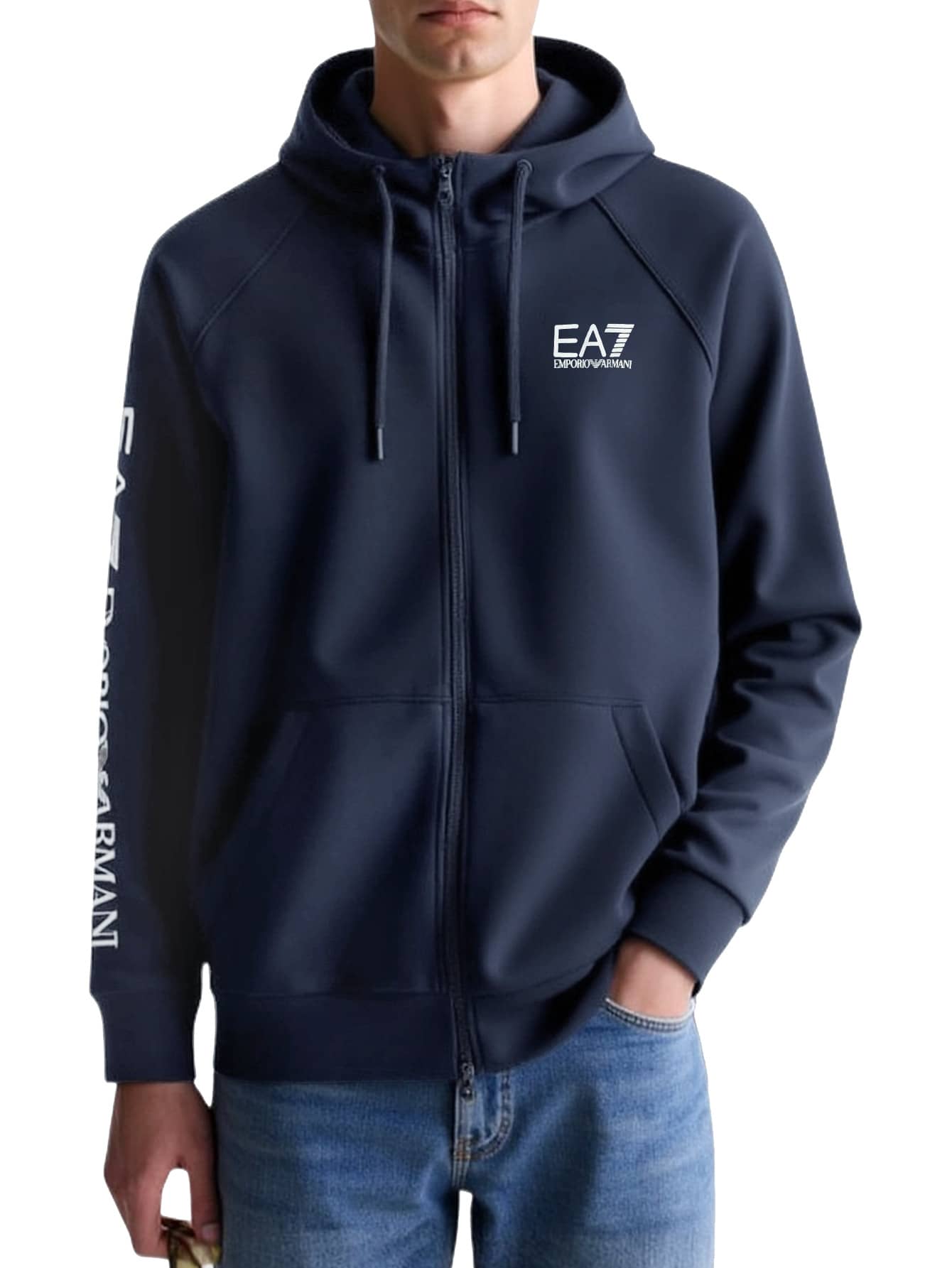 EA7 Men's Full Zip Hoodie Navy Blue - Navy Blue - View 1