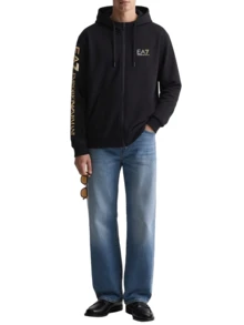 EA7 Men's Full Zip Hoodie Black - Black - View 3