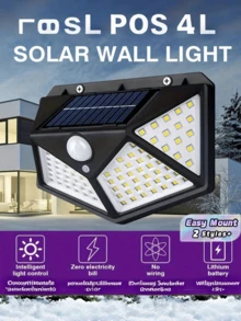 1PC 100 114 LED Solar Wall Light Intelligent Light Motion Sensor Auto Brightness Adjustment Four Side Luminous Waterproof Outdoor For Garden Pathway Driveway Garage Security Lighting - Multicolor - View 1