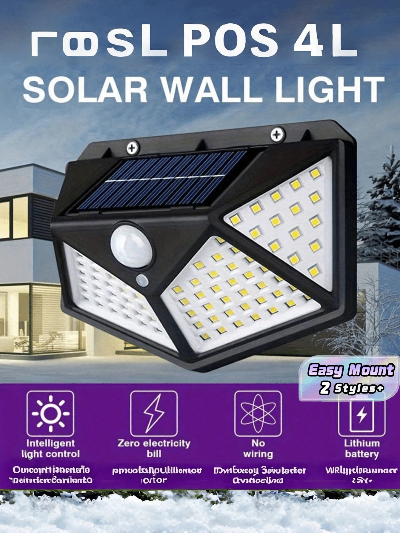 1PC 100 114 LED Solar Wall Light Intelligent Light Motion Sensor Auto Brightness Adjustment Four Side Luminous Waterproof Outdoor For Garden Pathway Driveway Garage Security Lighting - Multicolor - View 1