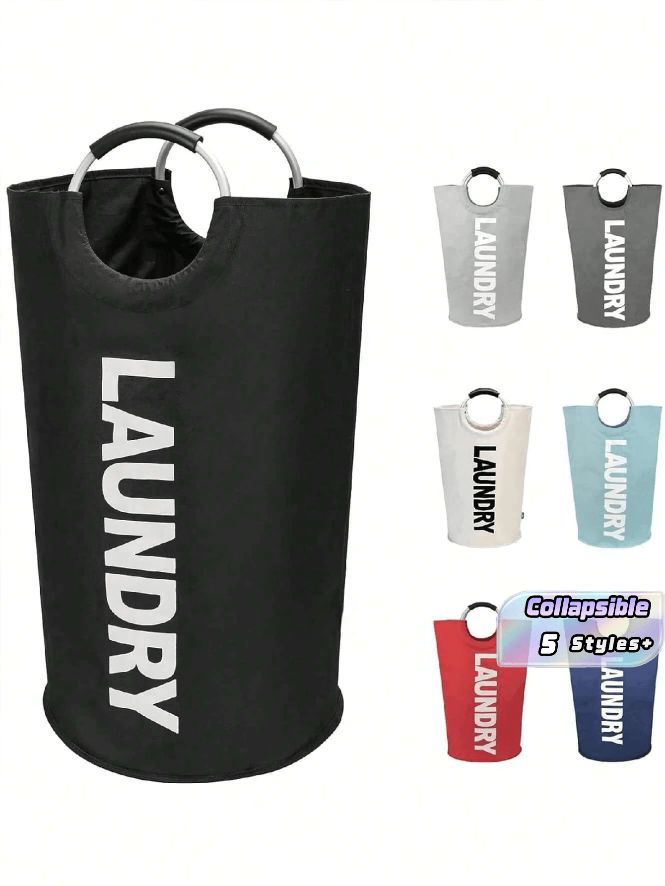 1pc 92L Large Black Laundry Basket Foldable Laundry Hamper Freestanding Tall Clothes Storage Bin For Bathroom Bedroom Home Organization Collapsible - Multicolor - View 1