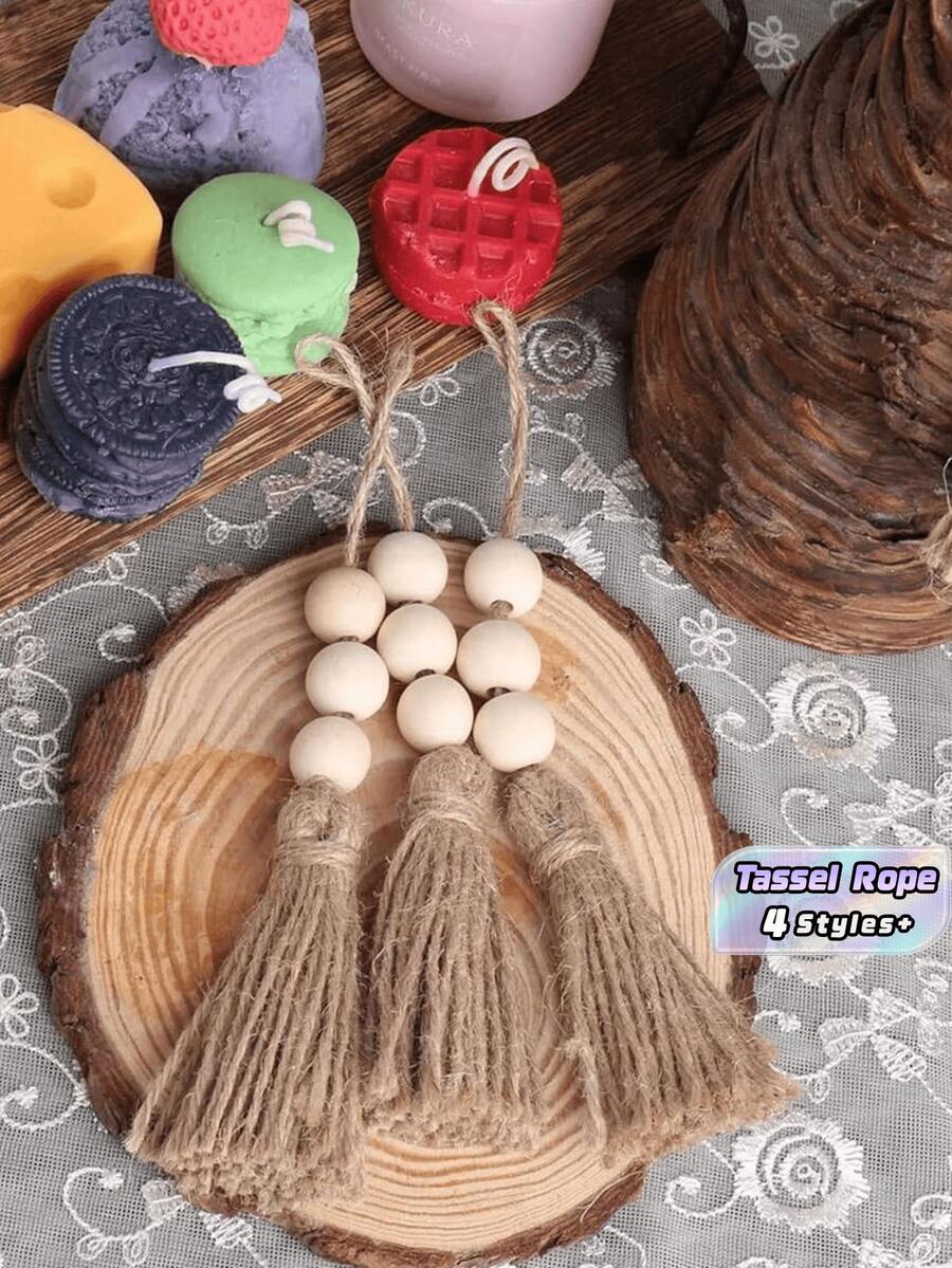 1 Stück handgefertigte Holzperlen-Seilwanddekoration mit Quaste für Kleiderschranktür, Bohostil Heimdekoration, Geburtstag, Abschlussfeier - Beige - Übersicht 1