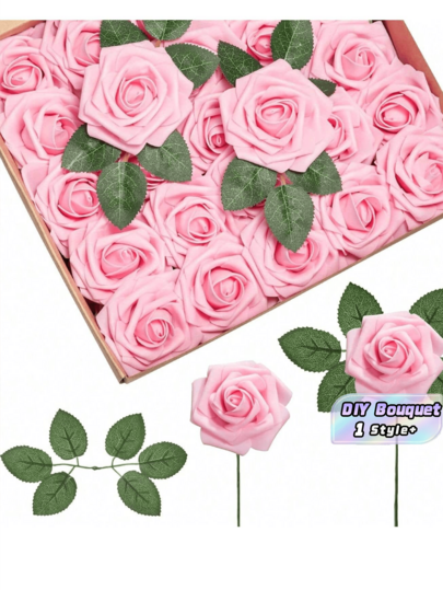 1pc Ivory Foam Artificial Rose With Stem Silk Flower For DIY Wedding Bouquet Bridal Shower Centerpiece Party Table Decor Valentine Mother Day Gift