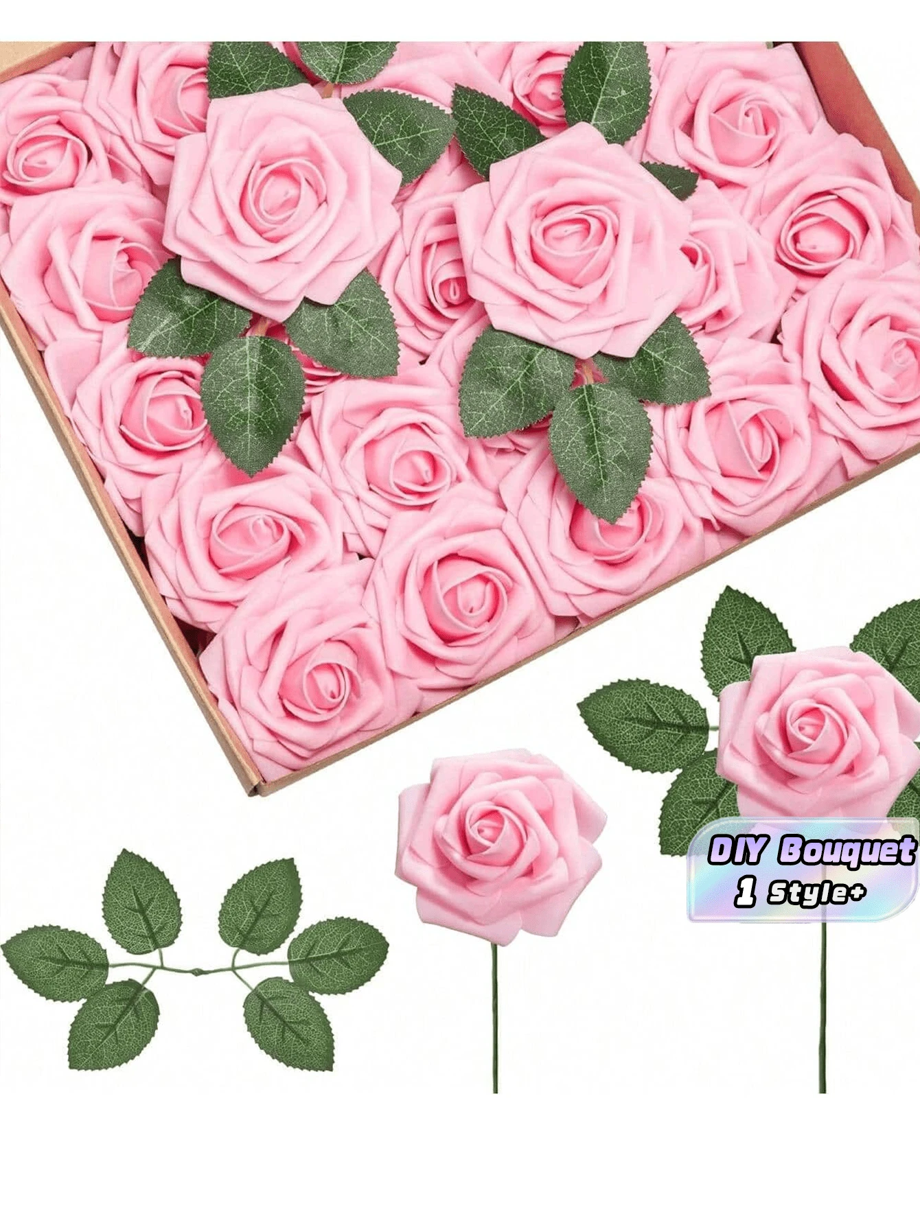 1pc Ivory Foam Artificial Rose With Stem Silk Flower For DIY Wedding Bouquet Bridal Shower Centerpiece Party Table Decor Valentine Mother Day Gift - Dark Pink - View 1