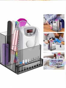 1pc Clear Plastic Nail Drill Bit Storage Box Organizer Holder For Nail Files Buffers Manicure Tools Desk Storage - Clear - View 1