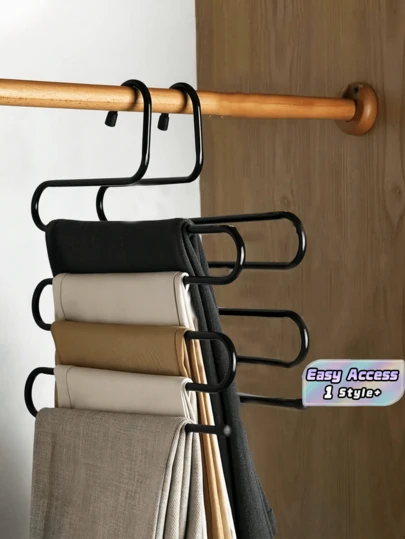 1Pc Cabide de Aço Inoxidável, Cabide Criativo Multifuncional em Forma de S para Calças, Cabide de Armazenamento de Guarda-Roupa, Cabide de Armazenamento de Calças para Roupas, Decoração de Casa Decoração de Outono Decoração de Férias Decoração de Quarto - Preto