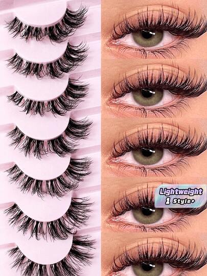 7 Pairs Messy Natural Cat Eye False Eyelashes Transparent Band Long Thin Soft Natural Looking Strip Lashes For Everyday Glam Makeup