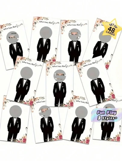 16/48 piezas Juego de rascar de boda para novio y novia, "¿Quién encontró al novio/novia?" Juego de fiesta para adultos, suministros divertidos para despedida de soltero, tarjetas de rascar de papel, para invitados mayores de 18 años, incluye 46 tarjetas de celebridades y 2 tarjetas en blanco con pegatinas para rascar, suministros divertidos para fiestas