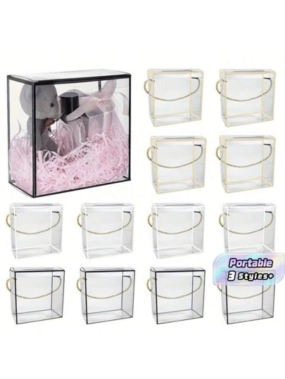 5/10 Stück transparente Geschenkboxen mit goldenen, weißen und schwarzen Akzenten - ideal für Schmuck, kleine Artikel, Blumenarrangements Geschenkbox für Geburtstag, Hochzeit, Party