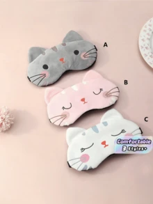 1 件 12*19 厘米卡通猫睡眠遮光眼罩，舒适透气眼罩，适合家庭、办公室、旅行、卧室、学校、午睡、生日礼物 - 彩色 - 查看 1
