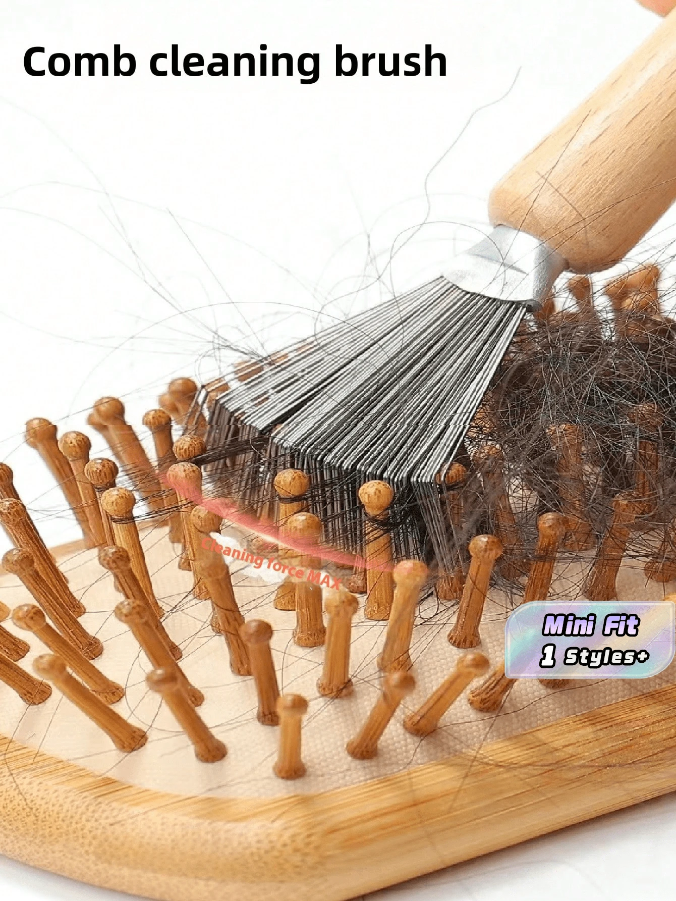 1 Dụng cụ vệ sinh lược chải tóc, cào vệ sinh bằng thép không gỉ có tay cầm bằng gỗ dùng cho gia đình và tiệm làm tóc để loại bỏ bụi tóc, nhà bếp, phòng tắm, nhà ở, nhà cung cấp gia dụng - Bạc - Xem 1