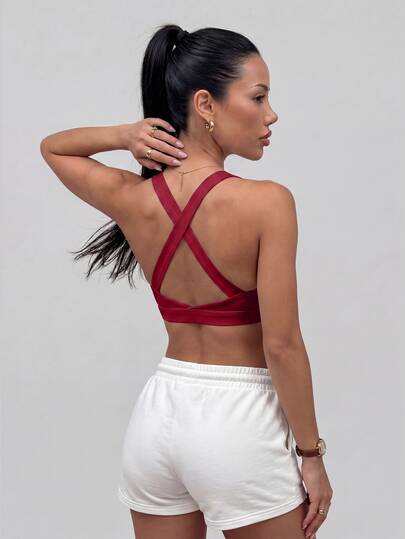 vetega Top deportivo para mujer con tirantes cruzados en la espalda, con copas integradas, diseño ajustado sin mangas, estilo fitness y casual, ideal para yoga y uso diario