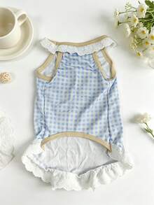 One Fairy-Like Pet Vest Dress With A Bow And Lace Trim. - Blue - View 5