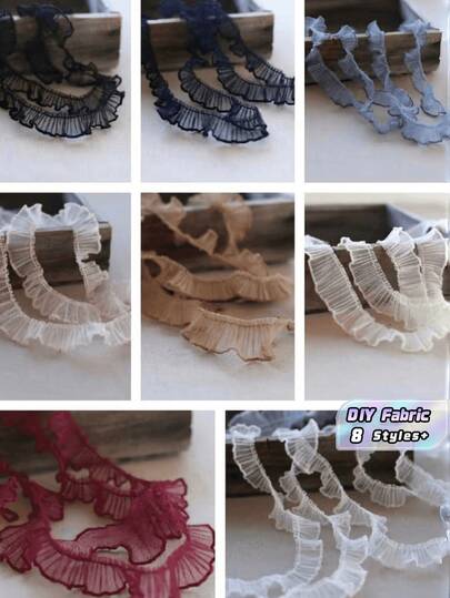 1码多色刺绣荷叶边蕾丝面料饰边，2厘米宽，适用于DIY缝纫服装装饰、戏服工艺、装饰配件