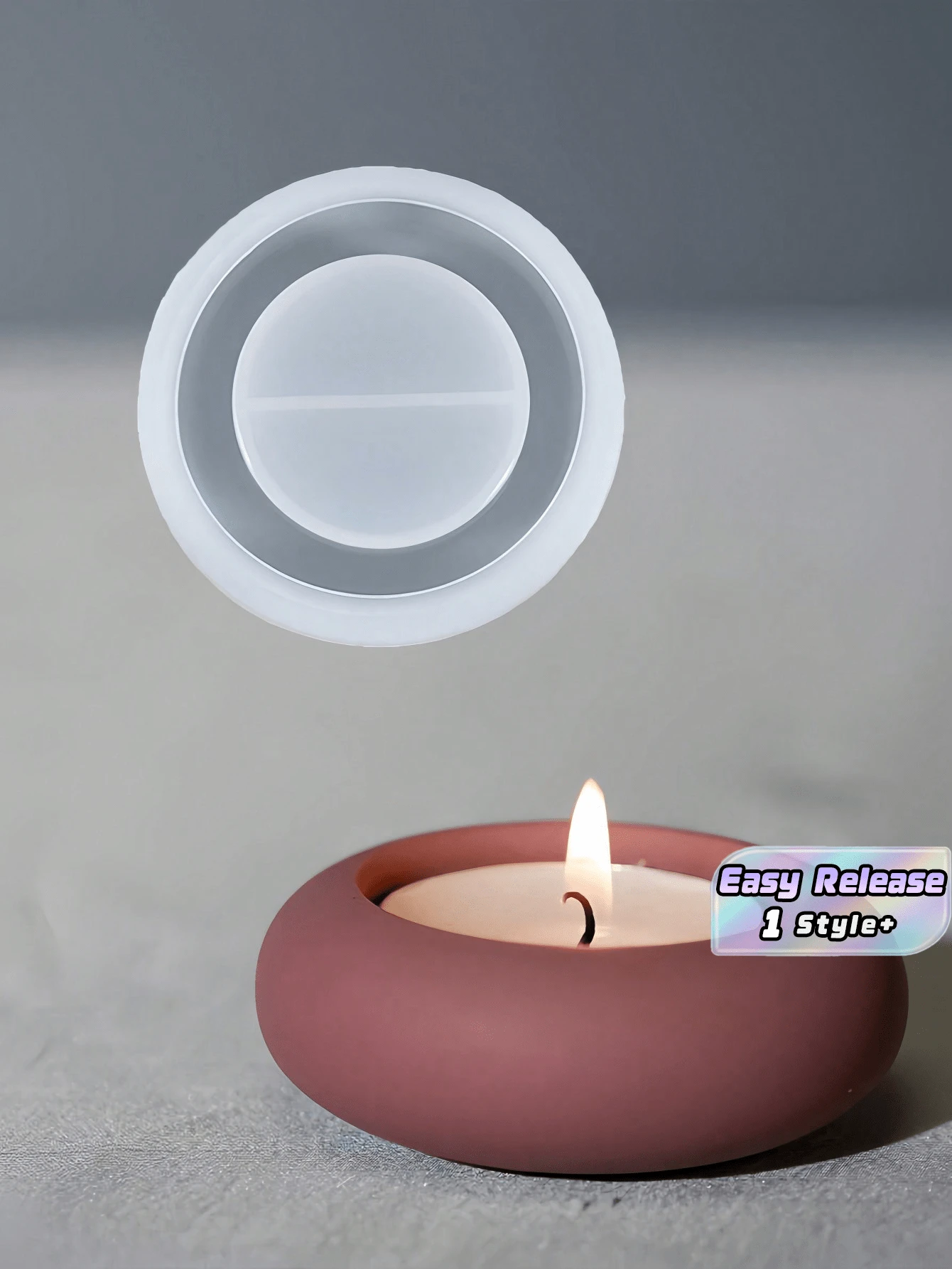 2PCS 3.5Inch Round Silicone Mold DIY Candle Holder Cement Tea Wax Cup Gypsum Terrazzo Epoxy Resin Decorative Candlestick Mold Christmas Gift Craft Making Supplies Holiday Decor Home Party Wedding Festival DIY Project - White - View 1