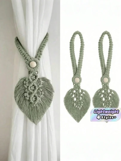 Bộ 2 dây treo rèm cửa phong cách Bohemian, khóa trang trí rèm cửa hình lá nhiều màu dệt tay, dây buộc rèm cửa, đồ trang trí treo mềm mại cho gia đình, đồ trang trí đám cưới