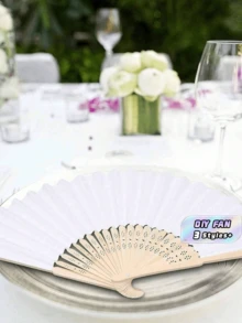 1PC 40PCS 60PCS White Paper Bamboo Folding Hand Fan Portable DIY For Birthday Engagement Graduation Wedding Party Home Table Centerpiece Decor Performance Photo Props Office Gift - one-size - View 1