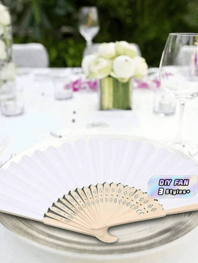1PC 40PCS 60PCS Quạt giấy tre gấp cầm tay màu trắng, di động, tự làm, thích hợp cho sinh nhật, lễ đính hôn, tốt nghiệp, đám cưới, tiệc tùng, trang trí bàn tiệc, đạo cụ chụp ảnh biểu diễn, quà tặng văn phòng.