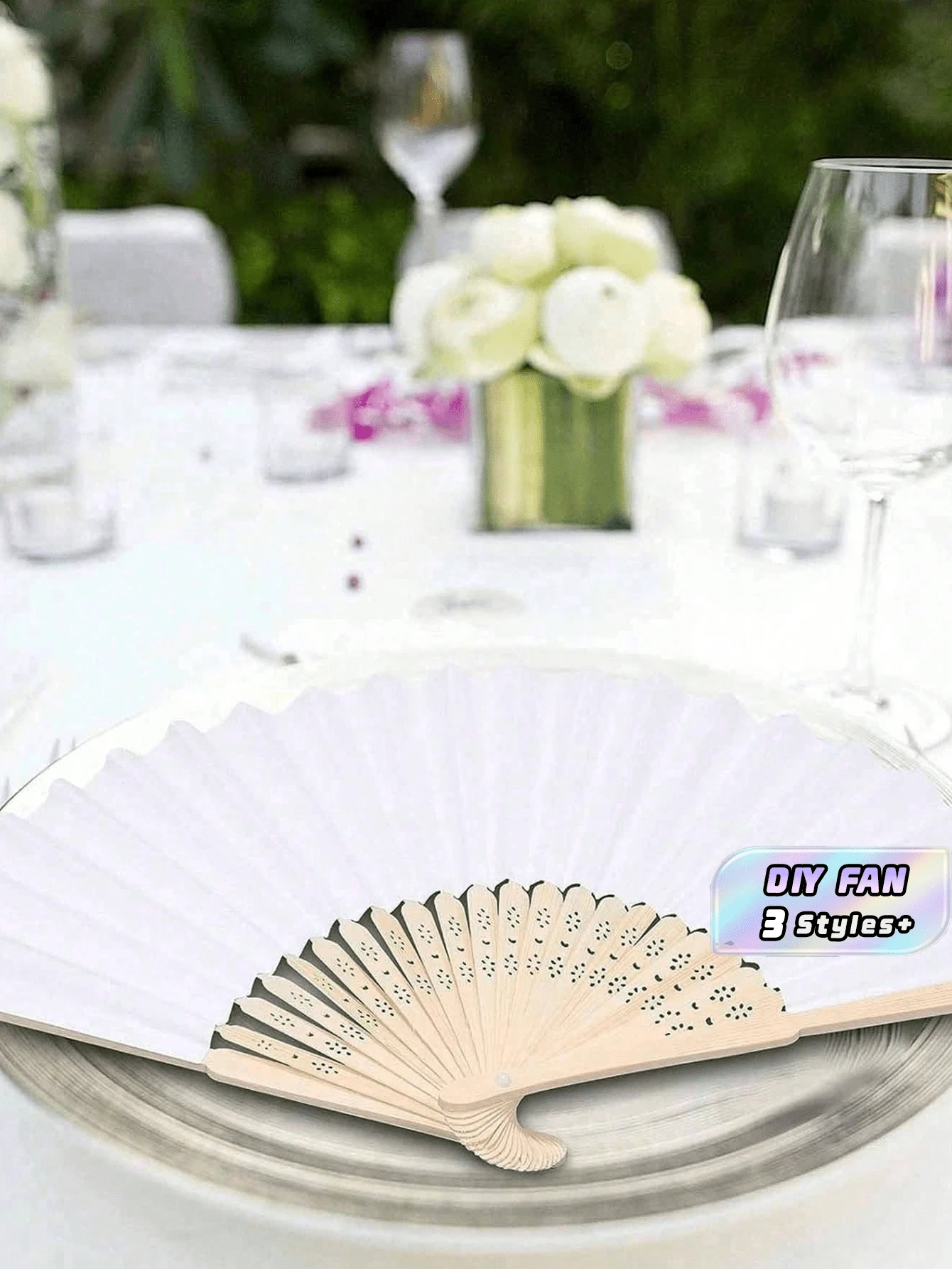 1PC 40PCS 60PCS White Paper Bamboo Folding Hand Fan Portable DIY For Birthday Engagement Graduation Wedding Party Home Table Centerpiece Decor Performance Photo Props Office Gift - one-size - View 1