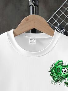 1套青少年男孩夏季足球黑綠配色#67號碼印花短袖T恤與短褲套裝，必備夏季休閒運動裝！#67號碼T恤 + 全身印花足球短褲2件套，舒適運動2件套，號碼足球塗鴉套裝 - 彩色 - 查看 6
