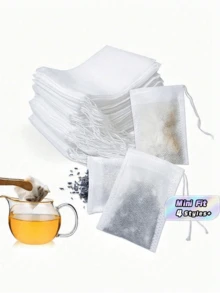 100 个多用途一次性无纺布抽绳茶包，白色过滤袋，带抽绳，易于倾倒和清洁，适用于咖啡、茶、草药、香料、珠宝包装和礼品捆绑 - 白色 - 查看 1
