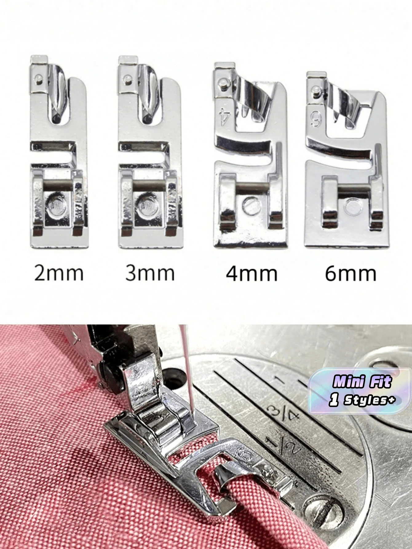 4Pcs/Set Stainless Steel Hemming Foot Set, Sewing Machine Accessories, Including 2mm, 3Mm, 4Mm, 6Mm Sewing Hemming Foot Set For Household Multifunctional Sewing Machines, Fine Needle, Sewing Tools, Home Essentials Christmas For Holiday Gift Giving,Decorations