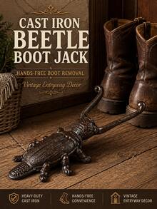 superFUNNYmarket 1Pc Cast Iron Beetle Boot Jack, Vintage Heavy Duty Boot Puller & Shoe Remover, Hands-Free No-Bend Boot Remover Tool For Cowboy, Western, Work & Garden Boots, Rustic Farmhouse Entryway Decor - multicolor - View 3