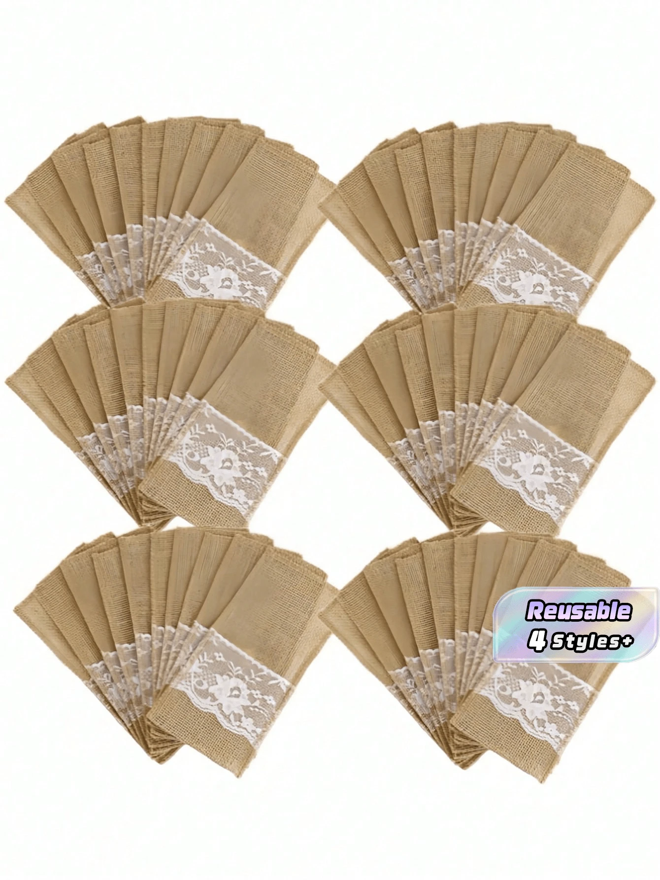 SHEIN 11*22Cm 亚麻蕾丝餐具架餐具袋，银器架刀叉袋亚麻餐巾袋，适用于婚礼派对、生日派对、家庭聚会、餐厅装饰礼物 5件/10件/20件/30件可选 - 彩色 - 查看 1