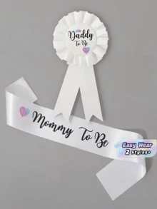 2Pcs/Set "Mom-To-Be" And "Dad-To-Be" Sling And Brooch Set, Including Brooch And Shoulder Straps, For Expectant Parents, Available In Two Colors - White - View 1