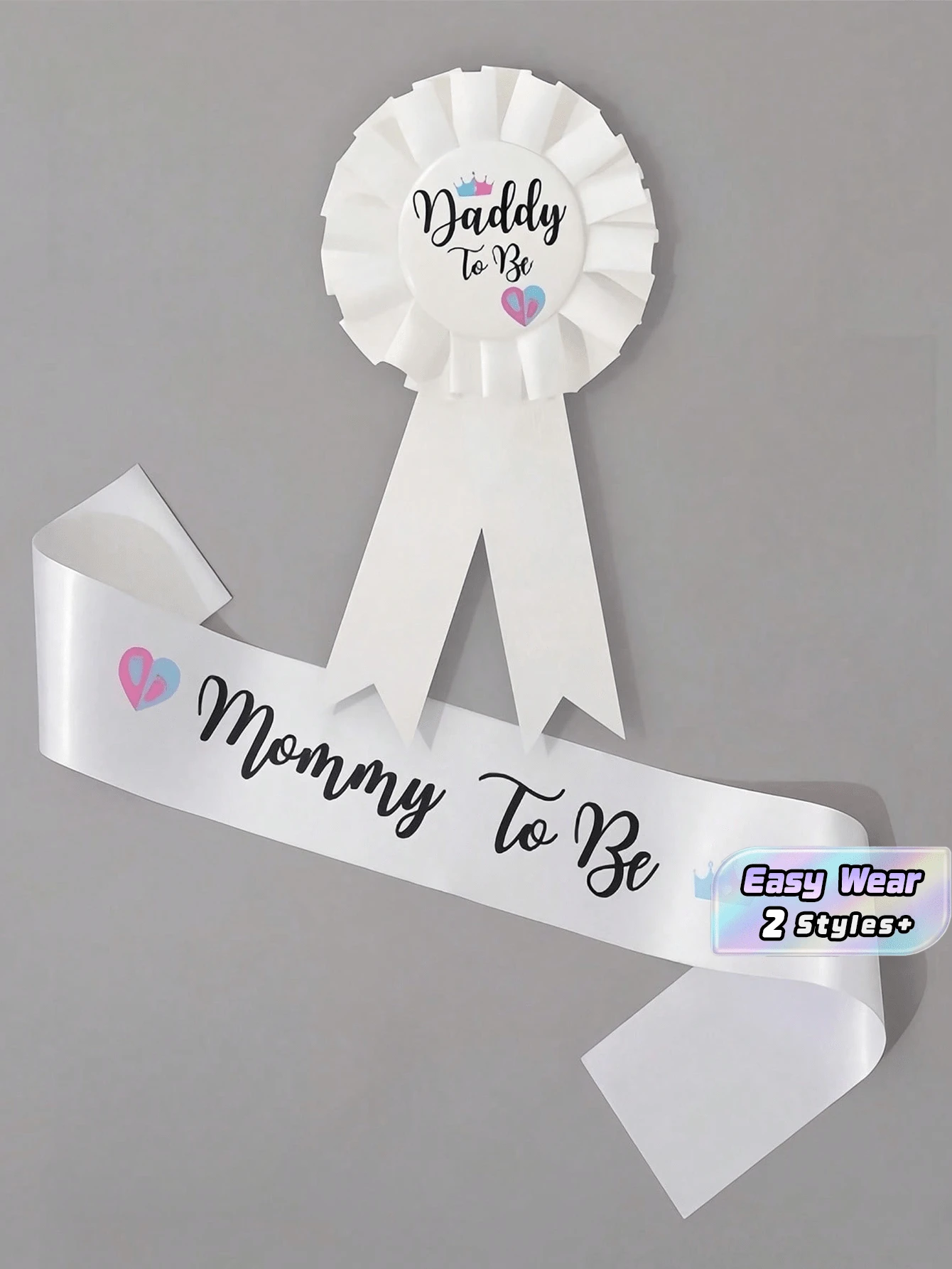 2Pcs/Set "Mom-To-Be" And "Dad-To-Be" Sling And Brooch Set, Including Brooch And Shoulder Straps, For Expectant Parents, Available In Two Colors - White - View 1