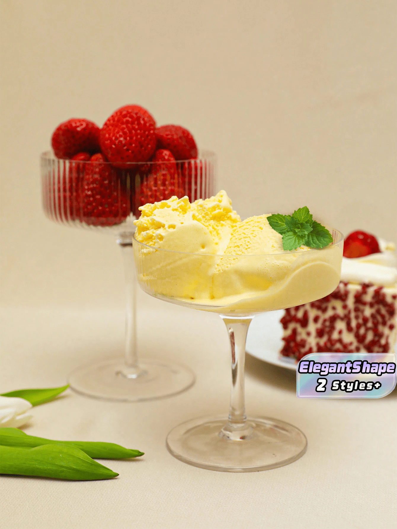 SHEIN 1PC Striped High Foot Glass Dessert Cup Ice Cream Cup, Transparent Glass, Striped, High Legged, Suitable For Desserts And Drinks,170/250ml - Clear - View 1