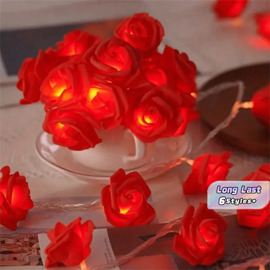 1PC 1.5M-10LED/3M-20LED Rose Battery Box String Light, Suitable For Indoor, Bedroom, Birthday, Wedding, Party Decoration,Autumn Decoration - Multicolor - View 1