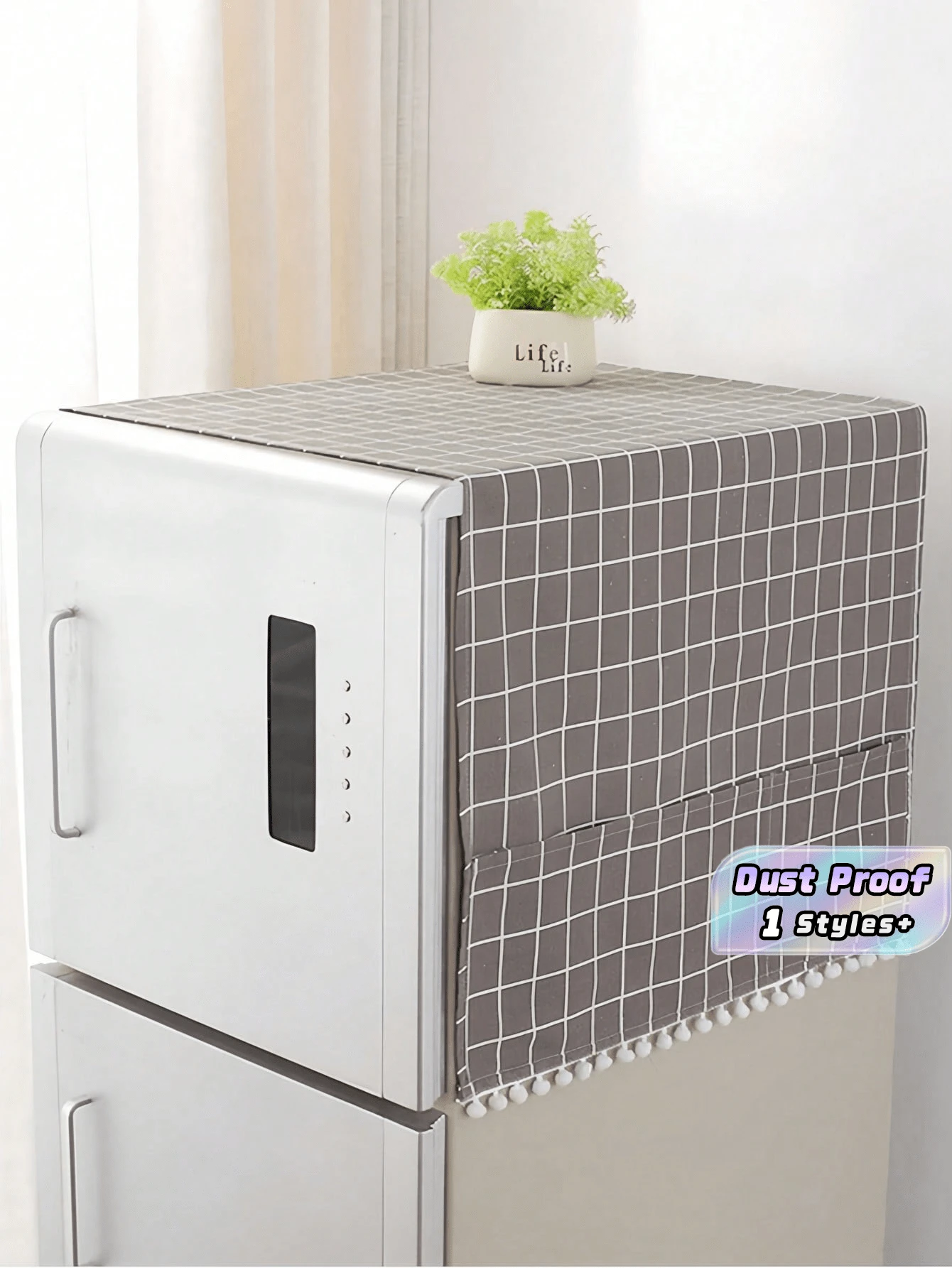 1 Stück 55cm*130cm karierter Kühlschrankstaubschutz, Haushaltsgerätestaubschutz, geeignet für Schule, Büro, Zuhause, Reisen, Haushaltsgegenstände - Grau - Übersicht 1