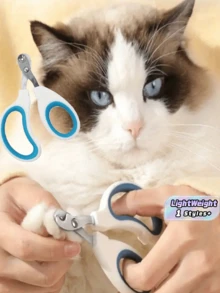 1 件不锈钢猫指甲钳，猫爪修剪器，带保护圆孔，防止出血，适用于猫、鸟、仓鼠等小动物，专业小动物指甲修剪器，单孔橙色、蓝色、装饰 - 藍色 - 查看 2
