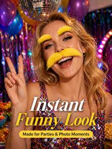 superFUNNYmarket 1 Set Bright Yellow Fake Mustache & Eyebrows Set, Polyester Stick-On Facial Hair Props For Halloween Cosplay Party Photo Booth - Multicolor - View 4
