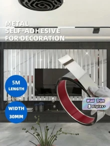 1 Roll 5M Stainless Steel Self-Adhesive Wall Edge Trim, Metal Decorative Strip, Drill-Free Flush Mount Decorative Molding, Suitable For TV Backdrop And Ceiling Decoration - multicolor - View 1