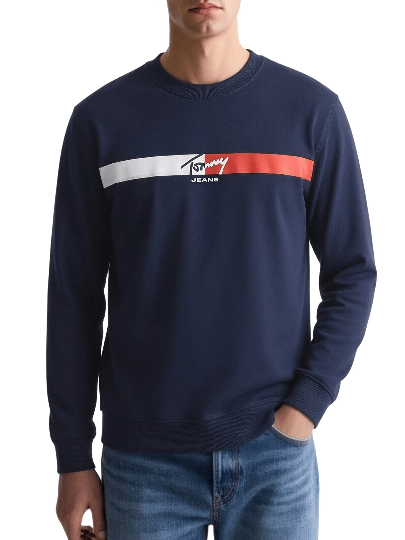 Regular Sign Stripe Men's Sweatshirts Navy Blue - Dark Night Navy - View 1