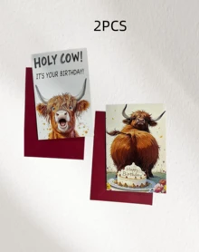 2pcs Funny Highland Cow Birthday/Christmas Card - Humorous "Holy Cow!" Design, Gift For Farm Animal Lovers, Friends And Family - High Quality Card Paper With Soft Touch, Christmas Gifts - multicolor - View 7